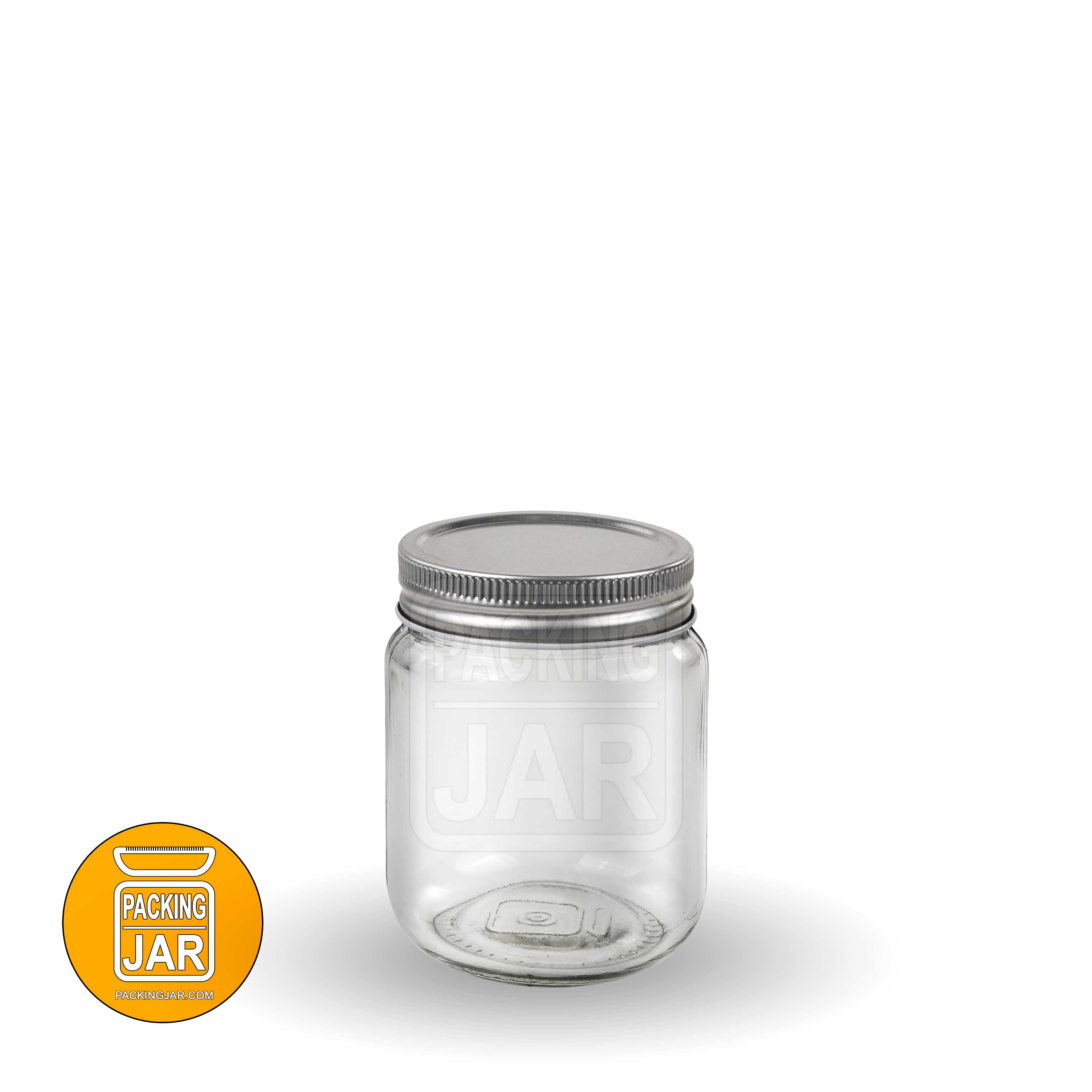 جار شیشه ای استوانه ای کانتینری آرم دار درب 68سایز 3/5